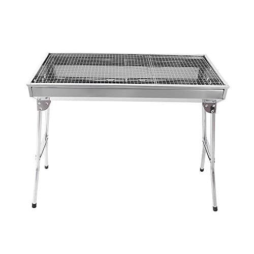 VBM Portable Grill (47cm) Table for Outside, (32 cm) Lightweight Stainless Steel Grill Stand Camp Foldable Cooking Table Outdoor Indoor Table for Camping BBQ RV Picnic, Easy to Assemble, Silver