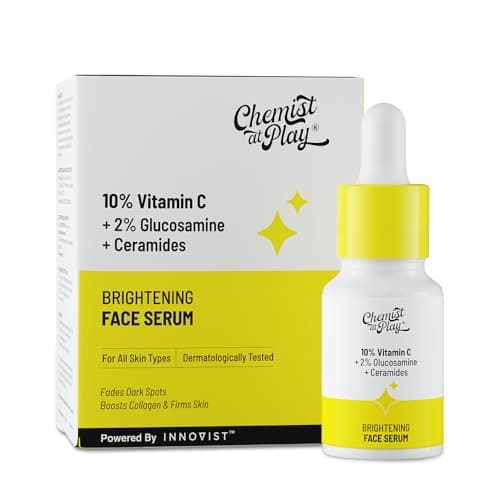Chemist At Play 10% Vitamin C Serum for Glowing Skin | Pigmentation & Dark Spots | Skin Brightening Face Serum | With Ethyl Ascorbic Acid, Lactic Acid & Glucosamine | For Men & Women | 10 ml