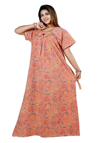 Bejod's Collection Women Pure Cotton Nighty Combo Pack | Full Length Floral Printed Cotton Nighty Maxi | Soft & Breathable Night Dress for Women L-4XL (Peach, 4XL) 3