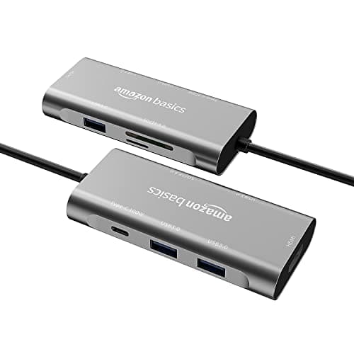 Amazon Basics USB-C Hub Dock 7-in-1 with 4K 30HZ HDCP Compliant, Aluminium Type C Adapter with 4K HDMI Port, USB 3.0 Port, USB-C Power Delivery, TF/SD Card Reader, Mac and Windows USB-C Devices 2