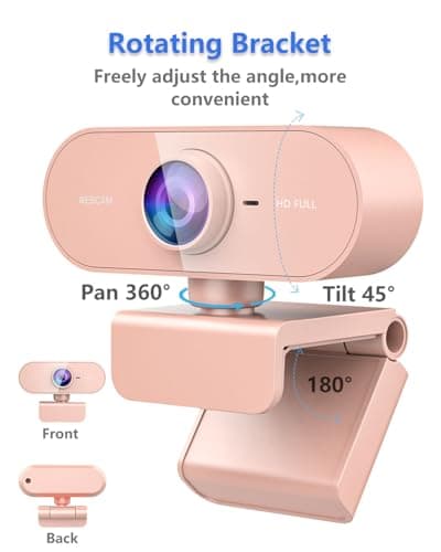 QMKKX Webcam for pc with Microphone,Full Hd 1080P Pink Streaming Web Cam with Mic for Mac Laptop, Small Computer Camera for Desktop,Cheap Face Cam for Video Conference,Zoom,Microsoft Teams Meet 4