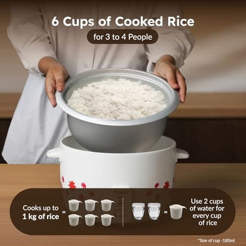 Prestige PRWO 1.8-2 Electric Rice Cooker| 2 Aluminium Cooking Pans | Stainless Steel Lid | Grey/White | Cool Touch Handles | Detachable Power Cord | 700- Watt|1.8 Litres 4