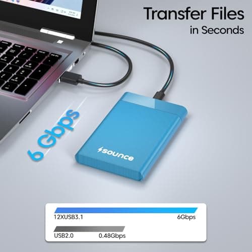 2.5 Inch Hard Drive Enclosure Type-C, Sounce India 6Gbps USB 3.1 to SATA III Tool-Free External Hard Drive Enclosure for 7mm/9.5mm 2.5" SSD Laptop HDD with UASP for Samsung WD, Xbox PC TV - Blue 3