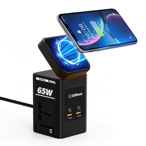 Embox 8-in-1 Gan Charger 30W Fast Charger | Type C USB 2 AC Sockets (2500W) Wireless Fast Charging | Multi-Port Desktop Charger for Laptop, iPhone, Android, Portable Charging Station