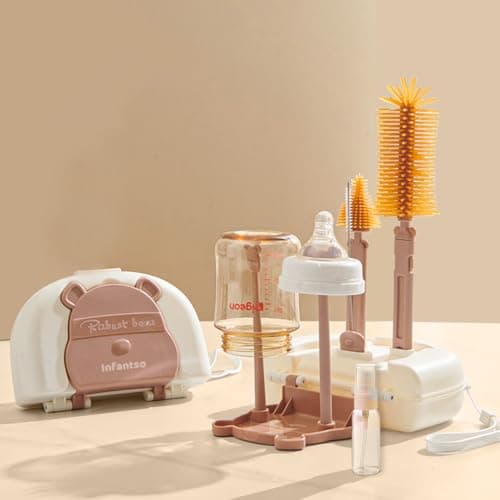 Infantso Robust Bear (6-in-1) 360° Movable Silicone Bristle Baby Feeding Bottle & Nipple Cleaning Brush Set | Easy to Clean Bottle Corners for Narrow Neck & Wide Neck | BPA Free, Easy Drying Storage