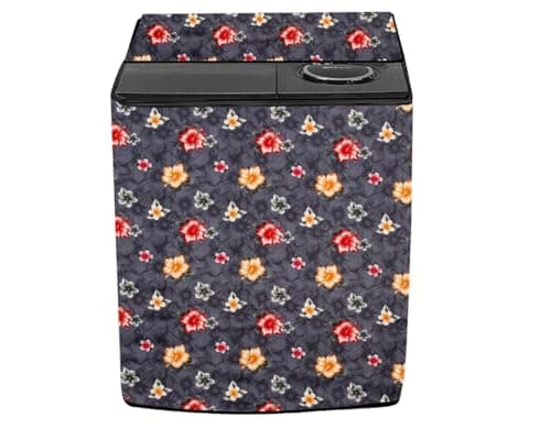 Stylista Washing Machine Cover Compatible for LG 8 KG Semi-Automatic Top Loading P8035SPMZ Floral Grey, Polyester Waterproof
