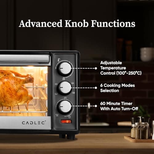 Cadlec Ovnix Multi-Function OTG for Kitchen, 28 Litre, 1500W, Oven Toaster Griller, Adjustable Temperature & Timer, Rotisserie, Bake, Grill & Toast, Oven for Baking - Black 3