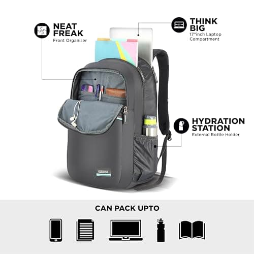 American Tourister Acton | 30L Backpack | 17" Laptop Bag | 3.5 Compartments | College & Office Backpack for Men and Women | Rain Cover Included | Grey | 1 Year Global Warranty 4