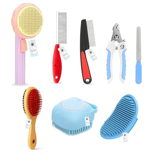 Foodie Puppies 7-in-1 Pet Grooming Festival Gift Box for Dogs & Cats - (Pumpkin Slicker, Soft Brush, Flea Comb, Single Side Comb, Bath Brush, Glove, & Nail Clipper with Filer, Small ) I Perfect for Da