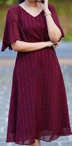 Women's Georgette Printed Traditional Kurti (in, Alpha, XL, Regular, RD_AB_Maroon) 4