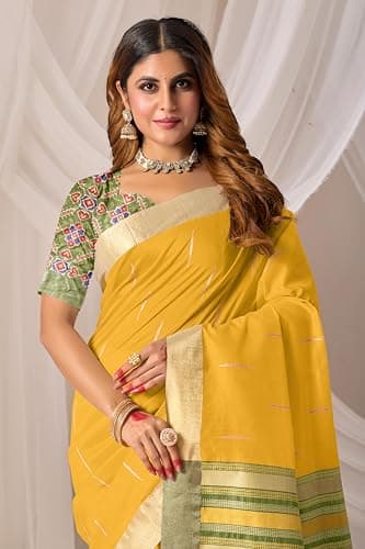 Amazon Brand - Anarva Women's Silk Saree With Blouse Piece | saree for women (snv-sada-bahar-yellow) 4
