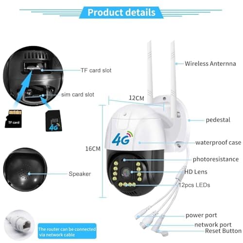 Guard Well 4G LTE Outdoor PTZ Security Camera | Dual Antenna | 360° Pan Tilt | Night Vision | Motion Detection | Two Way Audio | 4G SIM-Based CCTV Camera for Home with Mobile App V380 Pro (4G Camera) 3