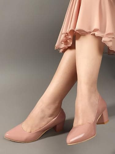 Buy Tale Women’s Pink Block Heel Pumps | Comfortable Slip-On Office Wear Shoes, Pink-8 4