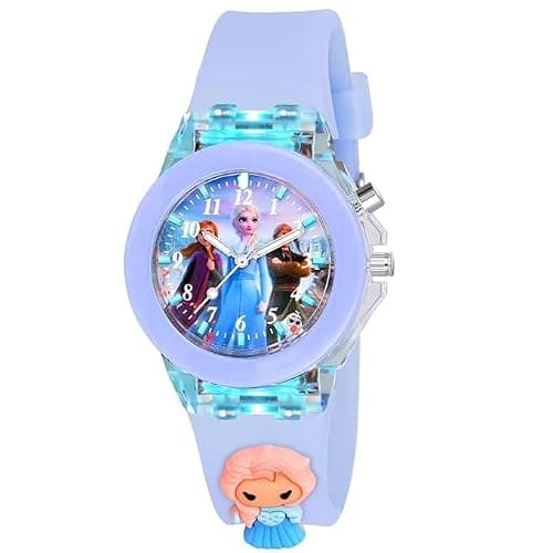 GOLDENIZE FASHION Kids Analog Multicolour Glowing Disco Light Waterproof Boys & Girls with Silicon Strap- Watch for Gift Girl's and Boy's Children Watch (Purple Frozen)