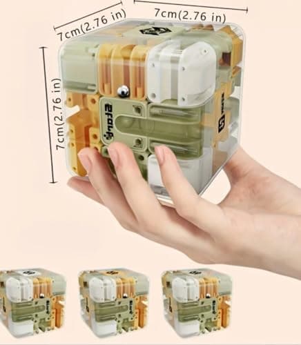3D Maze Puzzle Cube with Metal Ball Inside - Transparent Handheld Marble Run Brain Teaser Game for Kids & Adults | Focus Skill Development Educational Toy and Stress Relief Challenge 3