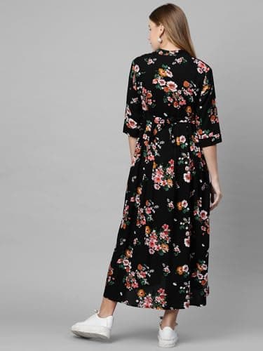 MomToBe Women's Rayon Maternity Dress & Western Dress with Zippers for Nursing Pre and Post Pregnancy (Ink Black ; XXX-Large) 4