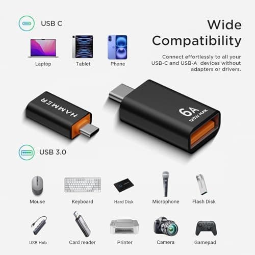 HAMMER USB 3.0 to Type C OTG Adaptor, High Speed Data Transfer, Compatible for All Type C Devices, Smartphones, Laptops, Tablets, Chargers, MacBook (Black) 4