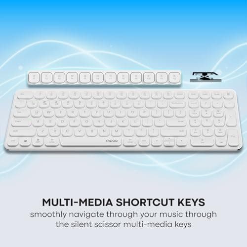 RAPOO 9320M Bluetooth 4.0, 5.0 + 2.4G Wireless Multi-Mode Keyboard Mouse Combo, Aluminum Base, 2400 DPI, 10M Range, Compact White 4