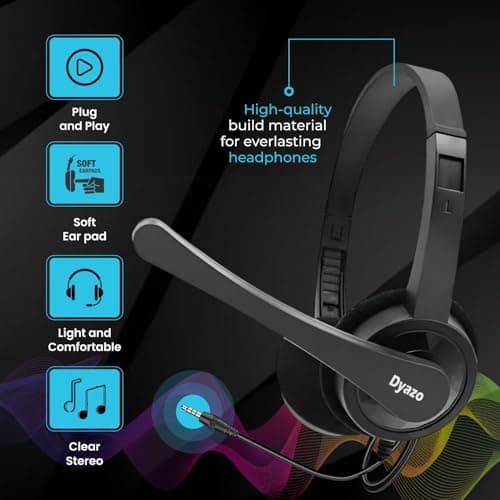 Dyazo Computer Wired Headphones | Headset with Mic | 3.5 MM Jack | Compatible for Laptops, PC, Notebooks (Black) 4