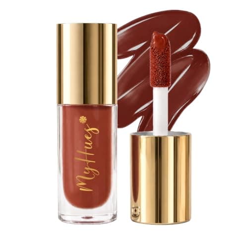 MyHues HyGlow Lip Elixir Lip Gloss for Women | Lip Oil, Infused with Jojoba Oil, Almond Oil, Plant Derived Squalane & Shea Butter, Nourishing | Moisturizing and Hydrating, Glossy Finish Nude Brown – H