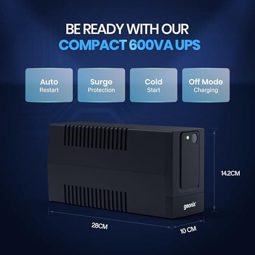 Geonix GXUPS600VA UPS 600VA/360W, Uninterrupted Power Supply System for Desktop PC Computers, Voltage Regulator, Auto Restart, Cold Start Function, BIS Approved, 2 Years Warranty, Black 2