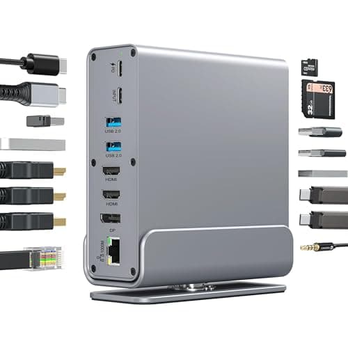 ETZIN USB C Docking Station Dual/Triple Monitor, 16 in 1 USB C Hub Multiport Adapter with Dual 4K HDMI/DisplayPort/7 USB Ports/100W PD/Audio/SD/TF/Ethernet, Docking Station for Windows.EPL-1568A
