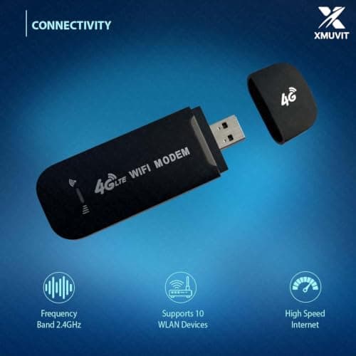 XMUVIT 4G LTE WiFi USB Dongle | All SIM Support with Jio, Airtel, Vi | 150Mbps Hotspot for 10 Devices | Plug & Play Data Card for Laptop, PC, Smart TV 3