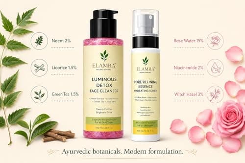 ELAMRA Cleanse & Tone Kit | Luminous Detox Face Wash + Pore Refining Essence Toner | Neem 2% + 15% Rose Water + Witch Hazel + Niacinamide | Deep Cleanse + Pore Control + Oil-Free | 200ml 4