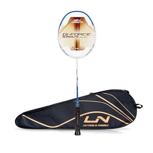 Li-Ning G-Force 5800 Superlite Strung Badminton Racquet with Free Head Cover| 78 Grams (White/Blue/Black)
