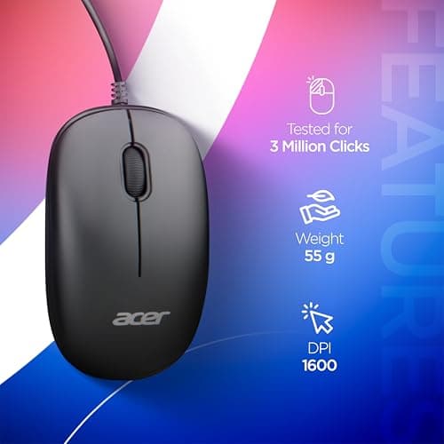 Acer PalmEase Wired Keyboard & Mouse Combo with Palm Rest |Plug & Play USB 2.0, 1600 DPI, Co-Pilot Key, Rupee ₹ Symbol | 10m Range, 10M Keystroke Life | Windows & Mac Compatible – Black 3