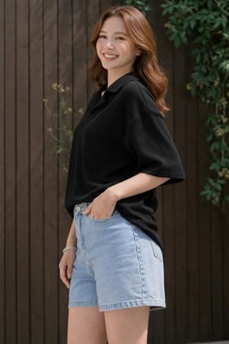 Zilcon Oversized Tshirts for Women V-Neck Summer Short Sleeve Casual Loose Top (Black_XL) 3