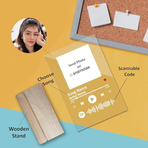 Giftplease Customized Photo And Tabletop Song Glass Spotify Plaque With Wooden Stand|Personalized Rectangular Photo Music Frame With Scannable Code|Gift|Birthday|Anniversary(Transparent,6 * 9 Inches) 4