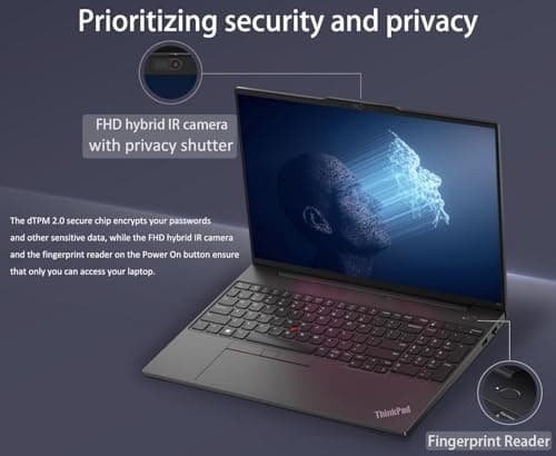 Lenovo ThinkPad E16 Business Laptop (16" FHD+, AMD Ryzen 5 7530U (> i7-1165G7), 16GB RAM, 512GB SSD) Fingerprint, Backlit, 1080p Webcam, IST Hub, Wi-Fi 6, Ethernet, Win 11 Pro w/AI Copilot, Black 4