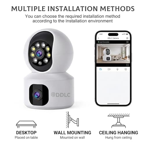 DDLC 5MP Indoor WiFi Smart CCTV Camera for Home | 1080p Full HD | Color Night Vision | Motion Detection | Two Way Audio | Wireless Home Security Camera with Mobile App V380 Pro (Upro Dual Lens) 5