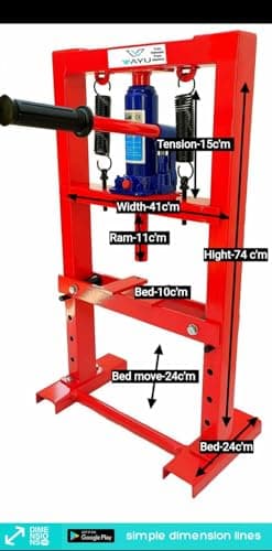Hydraulic 6 Ton H-Frame Garage Floor Adjustable Shop Press with Plates, 6T, RED,Black 3