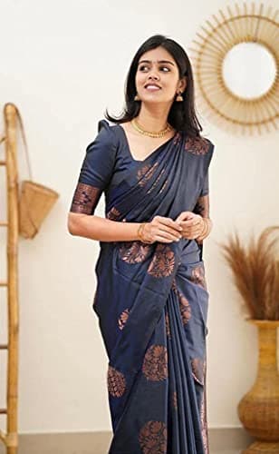 Yashika Women's Banarasi Cotton Silk Jacquard Saree (MUDRA Navy 3