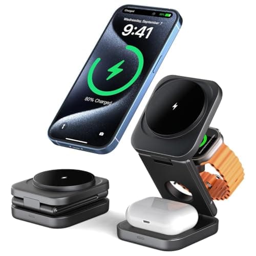 Wireless Charging Station, 3 in 1 Fast Wireless Charger Stand for Multiple Devices Watch 10 9 8 7 6 SE 5 4 3 2, iPhone 17 16 15 14 13 12 11 Pro Max/Plus/Mini/X/XS/Max/XR/SE
