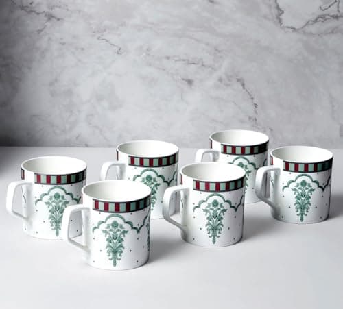 India Circus by Krsnaa Mehta Sage Luxe Coffee Mug | Tea Cup with Handles | Microwave and Dishwasher Safe | Designer Multicolor, Set of 6, 220 mL Each 2