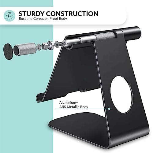 Tizum Aircase Mobile Stand, Tablet & Mobile Holder, Mobile Holding Stand, Premium Rust-Free Metal Body, Multipurpose Foldable & Anti-Skid Design, 180° View, Charger-Friendly, Widely Comaptible-Black 3