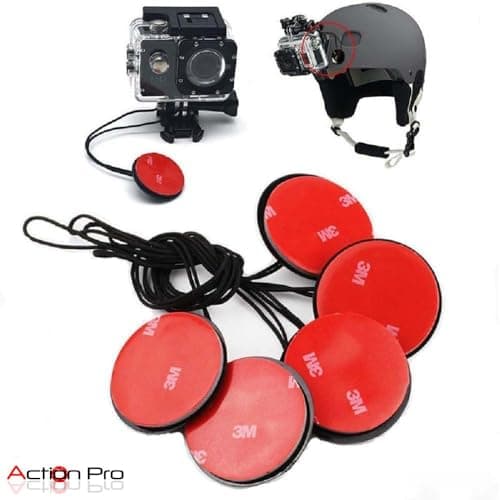Action Pro Adhesive Mount -1 x Round & 1 x Flat Mount Round Sticky Pads with Insurance Tether Straps Compatible with GoPro Hero 13/12/11/10/9/8/7/6/5/4/3+/3/2/1, Insta360, YI & EKEN 4K Action Cameras 5