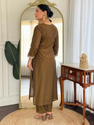 INDO ERA Women's White Pure Cotton Quirky Printed Straight Fusion Kurta & Pant Set 3