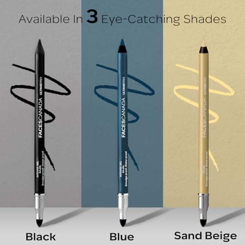 FACES CANADA Ultime Pro Intense Gel Kajal With Smudger & Sharpener - Blue, 1.2 g | 24 Hr Long Stay | Waterproof & Smudgeproof | One Swipe Smooth Application | 3-in-1 Kajal, Eyeliner, Smokey Eyeshadow 5