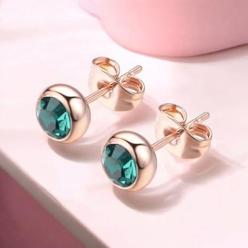Nilu's Collection Daily Use, Light Weight Cubic Zircon Stud Earrings| Perfect for baby girls, office goers (Green: Rose Gold) 5
