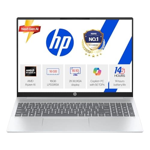 HP Smartchoice OmniBook 5 (Previously Pavilion) 50 Tops, AMD Ryzen AI 5 340 (16GB LPDDR5X, 512GB SSD) WUXGA 2K, 16''/40.6cm, Win11, Office24, Silver, 1.79kg, ag1037au, Next Gen AI Copilot+ Laptop 2