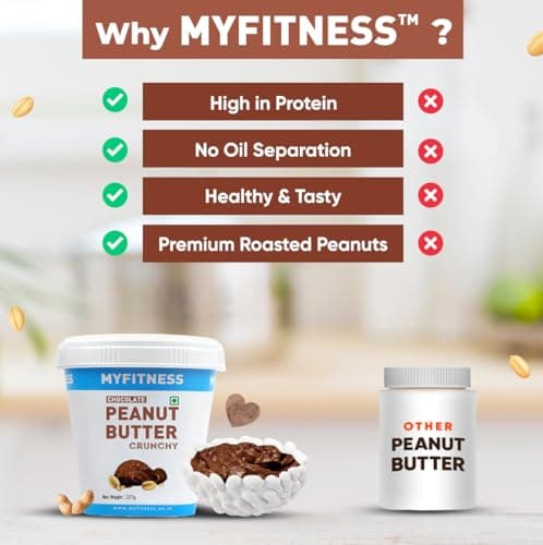 MYFITNESS Peanut Butter Chocolate Spread Crunchy 227g | 23g Protein & 9g Fiber | Healthier Nut Butter Spread for Breakfast, Snacks & Bread Treats | Cholesterol Free | Zero Trans Fat 4