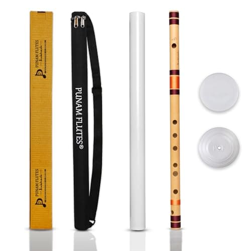 Punam Flutes B Natural Base Right Hand Bamboo Flute/Bansuri Size 20.4 Inches