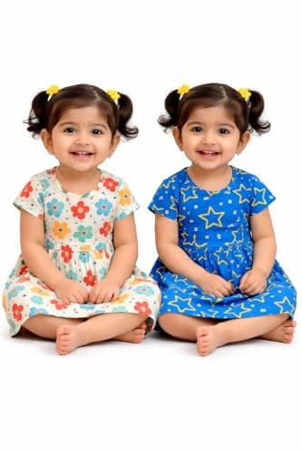 NammaBaby Baby Girls Cotton Frock Dress Pack of 2 | Soft & Breathable Summer Wear | Cute Printed Dresses | 2-3 Years 2
