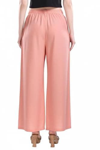 Oxinexx Solid Flared Palazzo Pant for Women Soft Breathable Viscose Rayon Straight Loose Fit Wide Leg Ethnic Set Perfect Office Formal Wear Salmon Pink 2