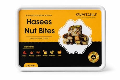 Sweetable Hasees Nut Bites | No Added Sugar | 100% Natural Dry Fruit Sweet | Made with Dates Nuts Pure Ghee | Healthy Energy Snack 250gm Pack |Pack of 1