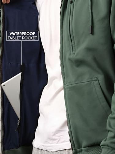 ADRO Travel Hoodie for Men | Mens Multi Utility Zipper Hoodies| 320 GSM Soft Cotton |Men's Winter Sweatshirt | Waterproof Pockets Zip-Up Jacket with Hood Eye Shade | TZH-PLN-PT-S 4